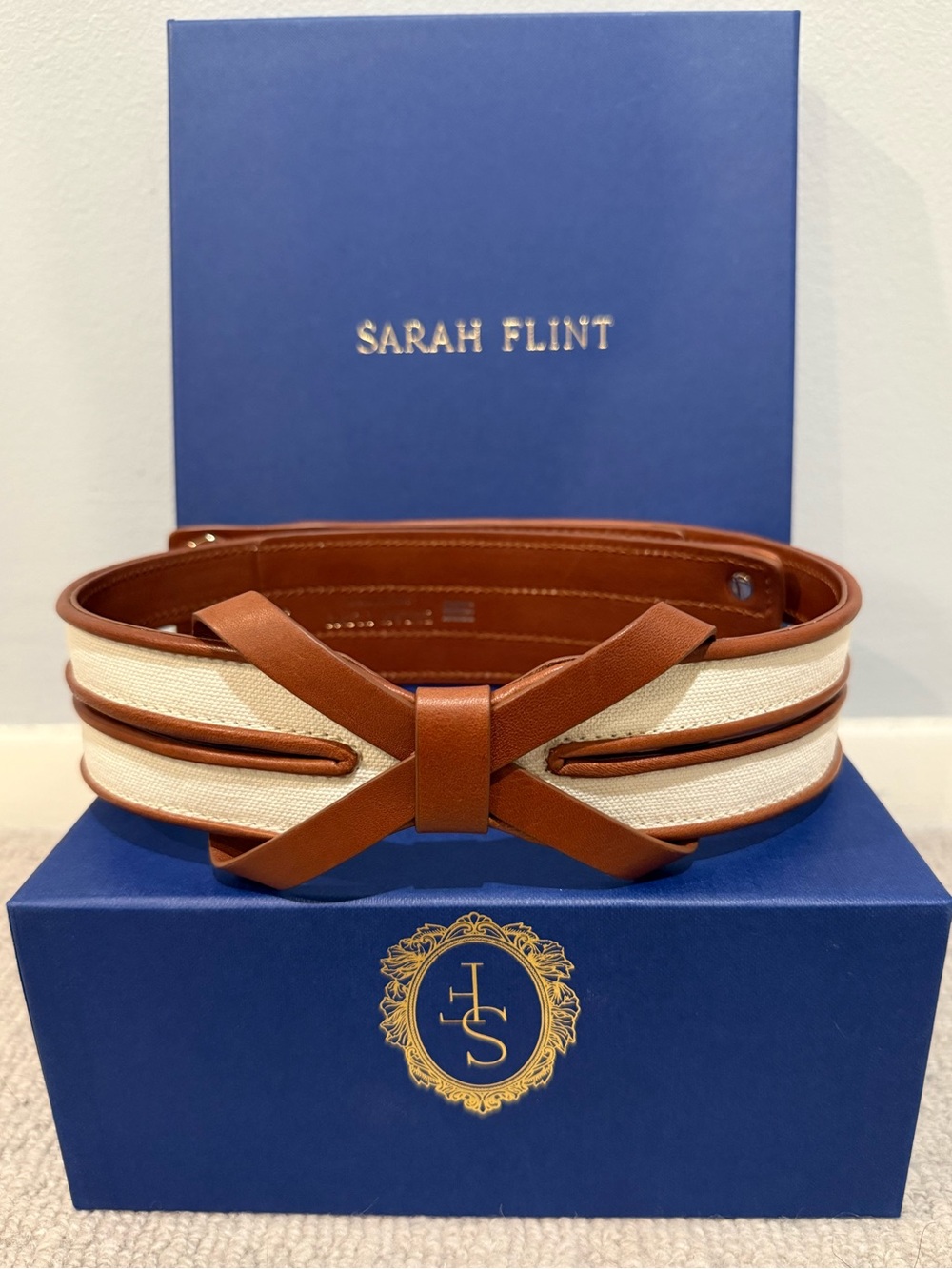 Mirjana Waist Belt 75 CM / Cream Canvas & Saddle Nappa